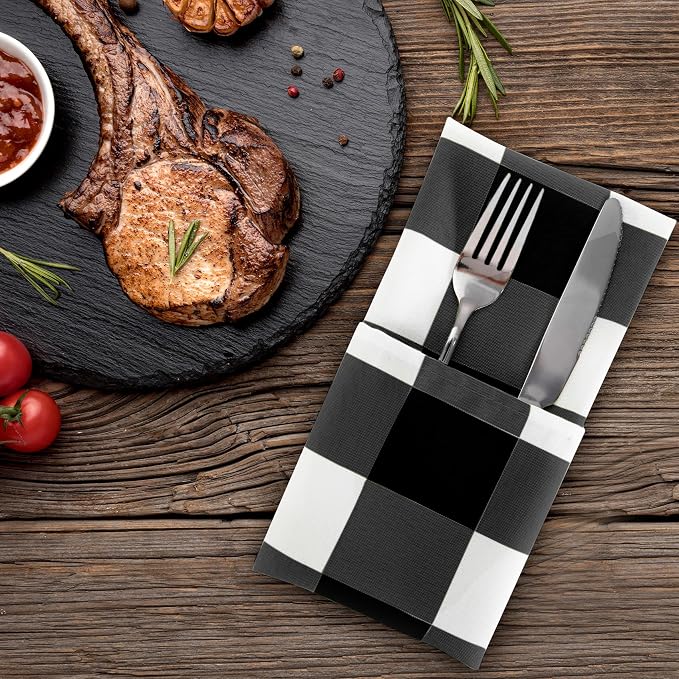 Buffalo Plaid Table Napkins Set of 50 Checkered Cloth Napkins 17x17 inch Washable Dinner Gingham Pattern Napkins Soft Napkins for Wedding Party Dining Banquet(Black and White) - Image 6