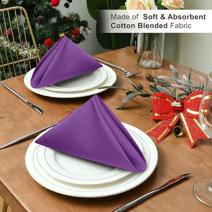 Ruvanti Cloth Napkins Set of 4, 18x18 Inches Napkins Cloth Washable, Soft, Durable, Absorbent, Cotton Blend. Table Dinner Napkins Cloth for Hotel, Lunch, Restaurant, Wedding Parties - Purple - Image 6