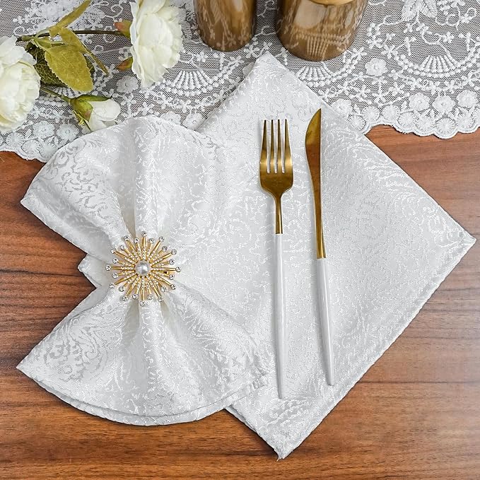 White Cloth Napkins Set of 4, 18 x 18 Inch Dinner Napkins | Reusable Washable Cotton Polyester Soft Luxury Elegant Fancy Jacquard Fabric Table Napkins - Image 3