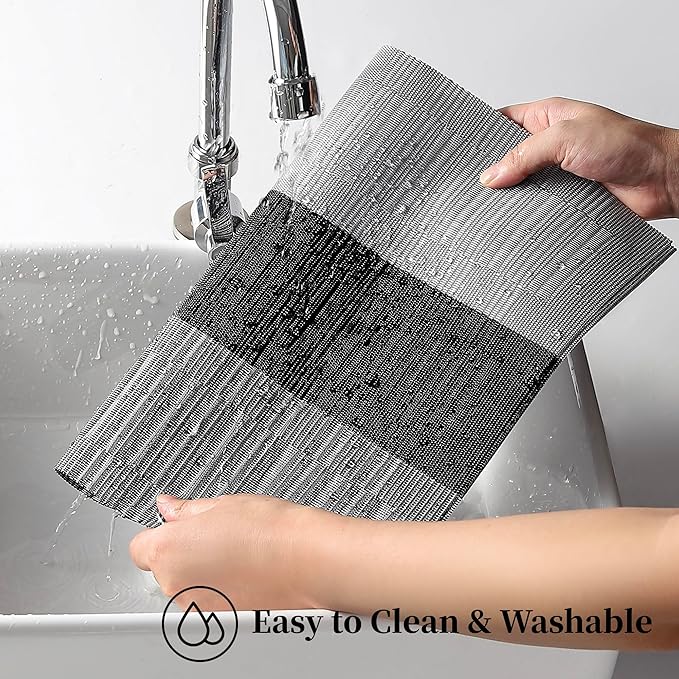 Leetaltree Grey with White Striped Placemats Set of 6 - Heat Resistant Non-Slip Place mats for Dining Table, Washable Durable PVC Vinyl Woven Table Mats（Grey Stripe, 6） - Image 4