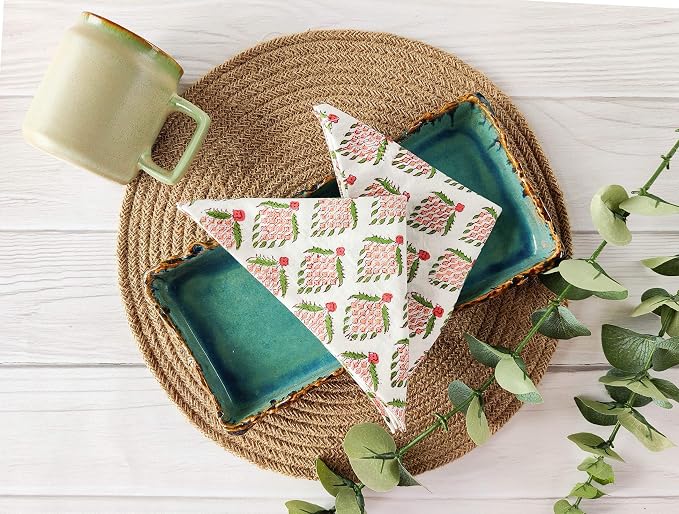 Craftbot Washable Cotton Print Napkins 18x18 inches - Set of 6 - Everyday Use or Dinner Party and Events - Off White Indian Block Printed Fabric - Image 2