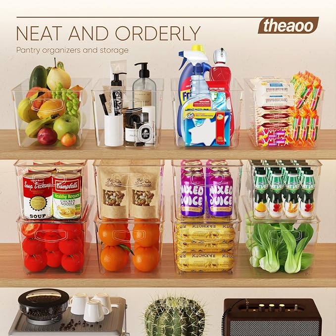 theaoo Large Stackable Refrigerator Organizer Bins AND Soda Can Dispenser for Refrigerator with Lids - Image 6