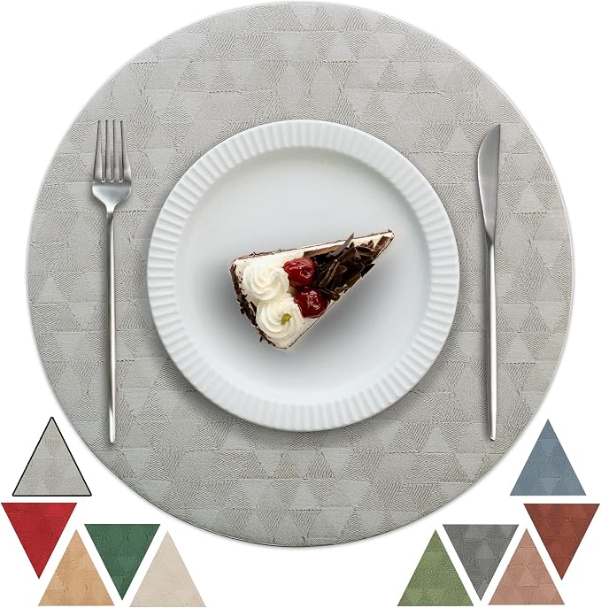 Jovono Upgraded 15" Round Placemats Set of 6, Waterproof & Oil-Proof, Non-Slip Reversible Washable Big Table Mats, Spill-Proof for Kids Families, Restaurant, Hotel, Kitchen, Indoor, Light Gray by JOVONO