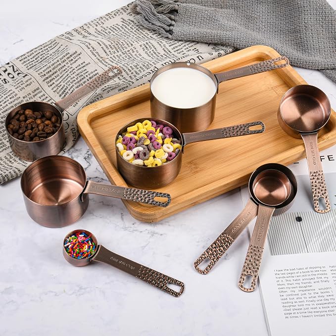 Copper Plated Measuring Cups and Spoons set 18 for Dry & Liquid, Metric & US Stainless Steel Measuring Cup and Spoon Set with Leveler for Baking & Kitchen - Image 6