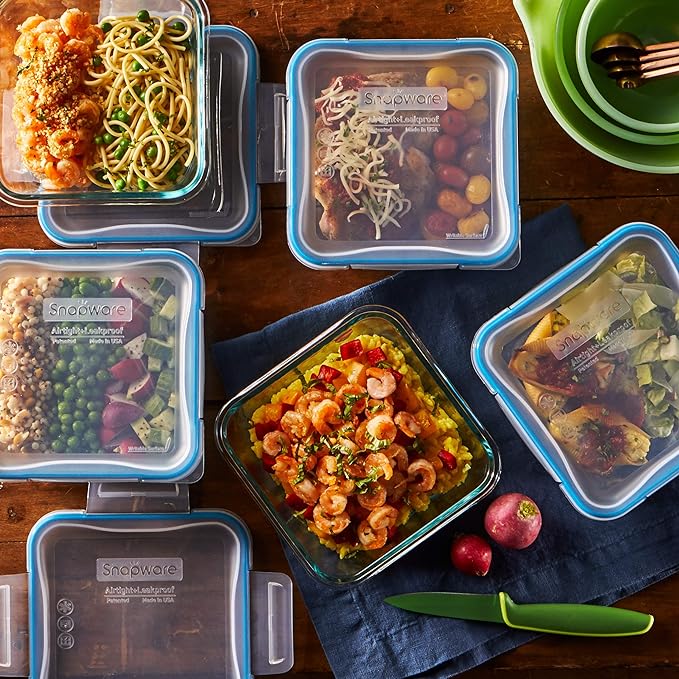 Snapware Total Solutions (10-Pack, 4 Cup) Glass Food Storage Containers Set, Airtight & Leakproof Locking BPA-Free Lids, Freezer Dishwasher Microwave Safe - Image 3