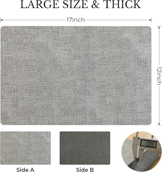 Romanstile Vinyl Placemats Set of 4, Reversible Faux Leather Heat Resistant Wipeable Table Mats, Waterproof Washable Non-Slip Table Placemats for Dining/Kitchen/Outdoor (Grey Light Grey, 12" x 17") - Image 4