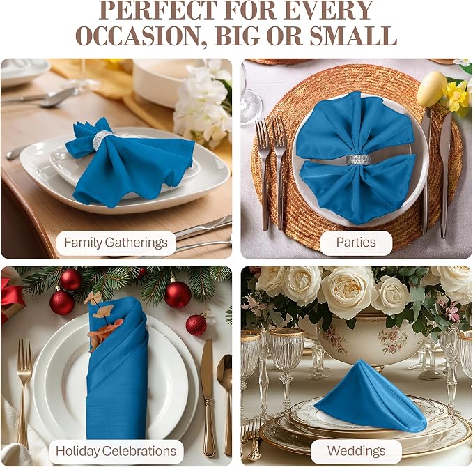 17x17-Inch Shantung Satin Cloth Napkins, Cobalt Set of 120 | Bulk Case of 10 Dozen, Square, 100% Polyester Fabric, Reversible, Faux Dupioni Silk Reverse Side, Machine Washable, Blue - Image 4
