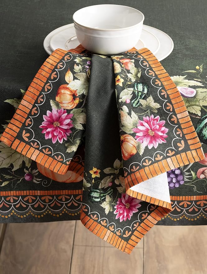 Maison d' Hermine Cloth Napkins Set of 4 Reusable 100% Cotton (20" x 20") | Everyday Square Napkins Cloth Washable Dinner Wedding Restaurant Kitchen Thanksgiving Christmas - Pumpkin Garden - Dark Green - Image 8