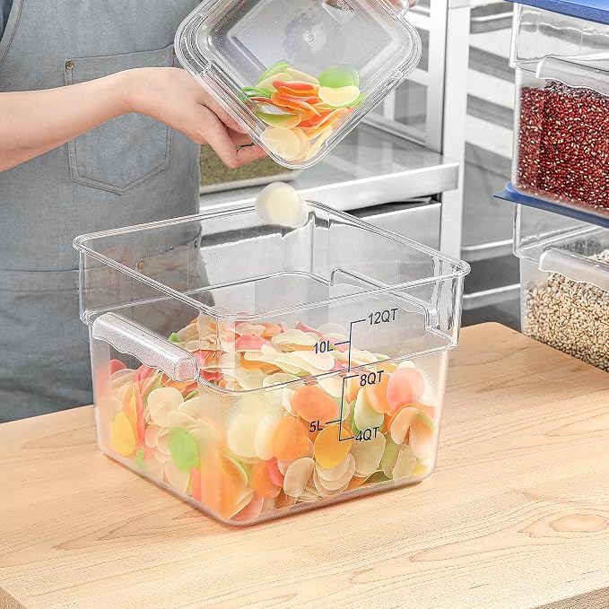 8 Pcs 12 QT Food Storage Container with Blue Lids, Handle BPA-Free Polycarbonate Hot Cold Resistant Large Square Commercial Container Set Scarle Dishwasher Freezer Safe Pantry Storage Kitchen - Image 2