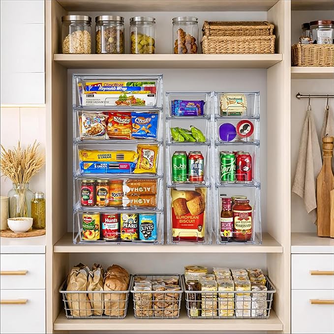 Sorbus Stackable Clear Storage Drawers, Pull-Out Organizer Bins – Large Plastic Drawer Organizers for Bathroom, Under Sink, Closet, Pantry & Kitchen Organization (4 Pack) - Image 6