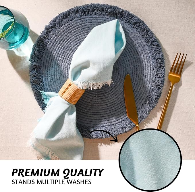 Folkulture Cloth Napkins, Set of 12, Fringe Blue (18x18 Inch) | 100% Cotton, Decorative, Machine Washable, Soft, Premium, Family Dinner Napkins for Parties,Wedding, Kitchen Decorations - Image 6