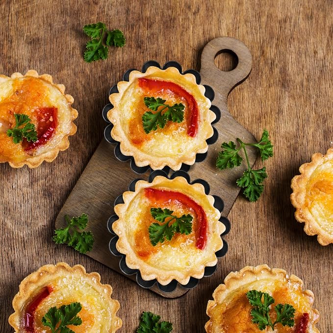 20 Pack Mini Tart Tins 6.5 cm Mini Quiche Dishes Egg Tart Mold Carbon Steel Quiche Tins Non Stick Round Muffin Mould for Baking (Black) - Image 4