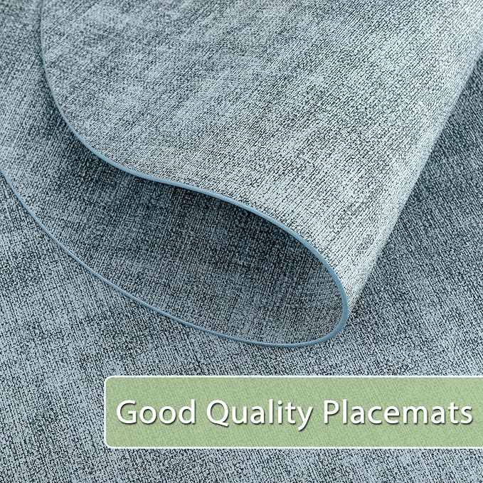 Placemats for Dining Table Set of 8 Non-Slip, Heat Resistant Oval Leather Placemat Double Layer, Waterproof Table Mats Easy to Clean for Kitchen Dining Room Coffee Office Table, Light Blue - Image 5