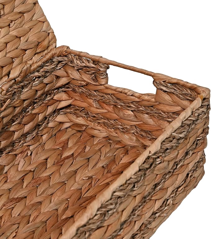 happimess Sandrine 3-Piece Hyacinth Storage Baskets with Lids, Natural | Handwoven Seagrass Wicker, Farmhouse Nesting Containers with Handles, Iron Metal Frame, Decorative Organizer Bins - Image 4