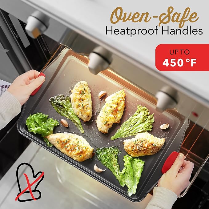 Eatex Nonstick Baking Sheet Set, 2-Piece Baking Pans Set with Silicone Handles, Carbon Steel Cookie Sheets for Baking Commercial Grade Quality Oven Tray, Jelly Roll/Quarter Sheet Pans for Baking - Image 4