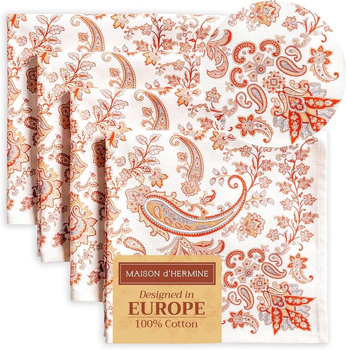 Maison d' Hermine Cloth Napkins Set of 4 Reusable 100% Cotton (20" x 20") | Everyday Square Napkins Cloth Washable Dinner Wedding Restaurant Hotel Kitchen Thanksgiving Christmas - Cachemire by MaisondHermine
