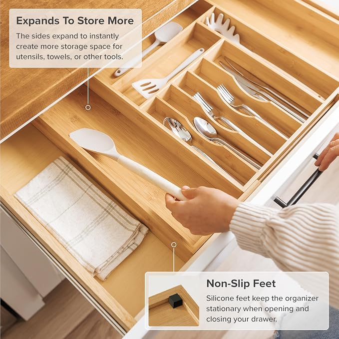 Silverware & Utensil Drawer Organizer, 14-25 in, Bamboo | Cutlery, flatware, food-safe contract grade, kitchen drawer fit - Image 5