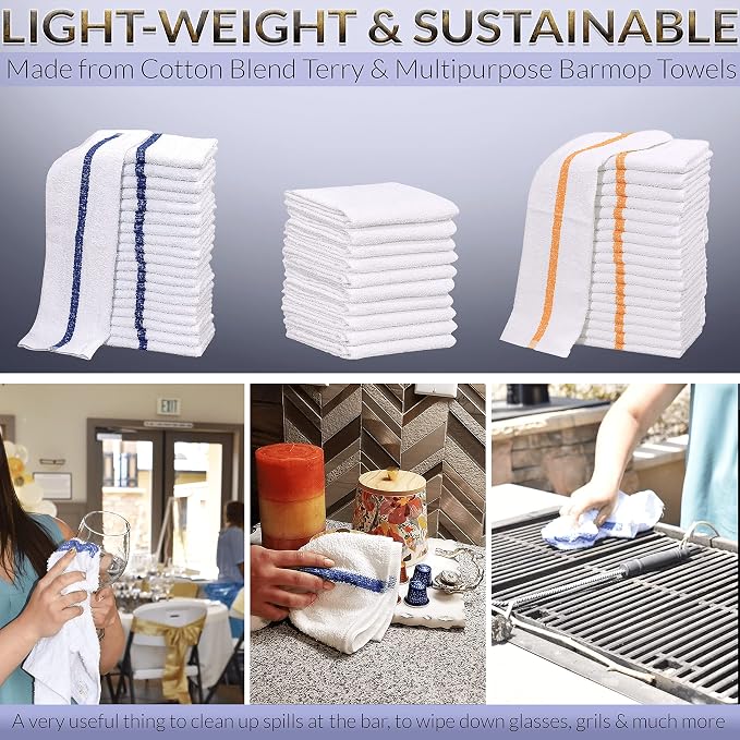 New Cotton Blend White Restaurant Bar Mops Kitchen Towels (36, Gold Stripe) - Image 3