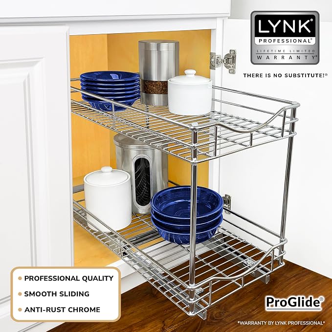 LYNK PROFESSIONAL® Pull Out Cabinet Organizer - 11" x 21" - Slide Out Cabinet Organizer for Kitchens - Sliding Shelves - Pull Out Drawer, Pots and Pans Storage - Lifetime Ltd Warranty - 2 Tier - Image 2