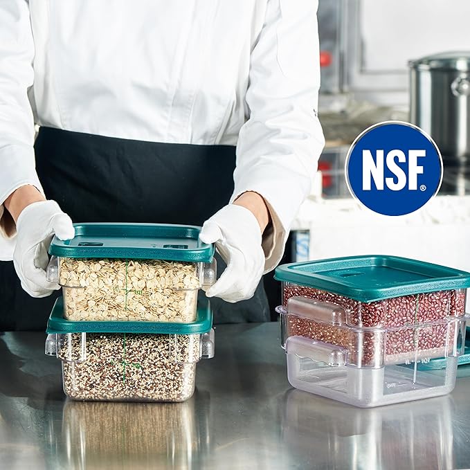 4 Pack Food Storage Container with Green Lid - NSF Listed Commercial Grade in 2.0 Qt - Square, Clear, Polycarbonate - Image 3
