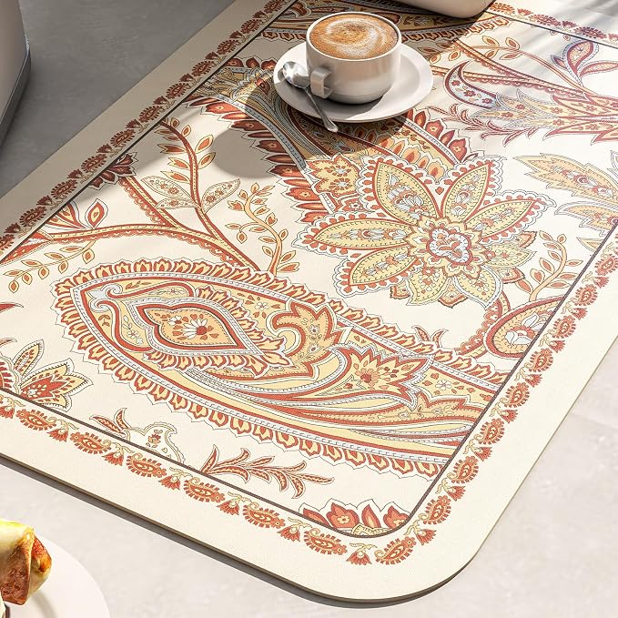 Designer Paisley PVC Placemats Set of 6,Classic Pattern Yelllow Rectangular Placemat, Waterproof and Heat-Resistant Paisley Style, Decoration for Kitchen, Party,Dinning,New Year,12"*17" - Image 5