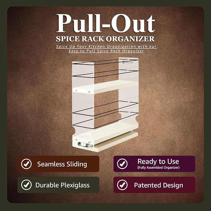 Sliding Spice Rack Organizer for Cabinets - Pull Out Shelves for Upper Kitchen Cabinets - Cabinet Organizer/Storage - USA Made - 2 Tiers - 3.45" x 10.75" x 10.6"(Cream, Assembled) - Image 2
