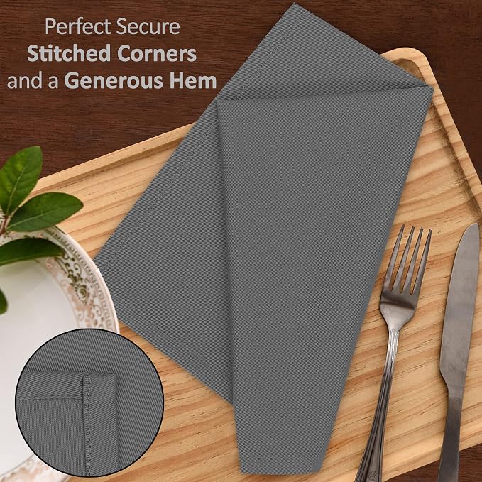 Ruvanti Cloth Napkins Set of 4, 18x18 Inches Napkins Cloth Washable, Soft, Durable, Absorbent, Cotton Blend. Table Dinner Napkins Cloth for Hotel, Lunch, Restaurant, Wedding Parties - Charcoal Grey - Image 3