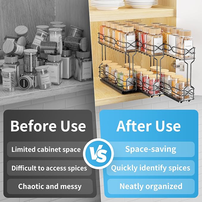 BOIVSHI Pull Out Spice Rack, Spice Organizer for Cabinet-2.3"W×10.5"D×9.7"H | 3 Pack Spice Racks for Inside Cabinets, Metal No Drill Install Spice Rack Organizer for Cabinet, Black - Image 4