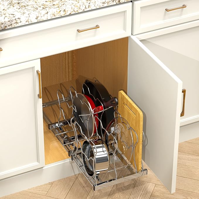 Simple Houseware Under Cabinet Pull Out Sliding Shelf Organizer, Chrome | for Kitchen Pan and Pot Lid Organizer - Image 2