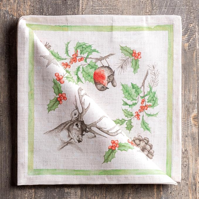 Maison d' Hermine Cloth Napkins Set of 4 Reusable 100% Cotton (20" x 20") | Everyday Square Napkins Cloth Washable Dinner Wedding Restaurant Hotel Kitchen Thanksgiving Christmas - Christmas Dew - Image 9