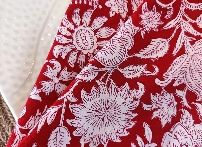Cotton Print Napkins 18x18 inches - Washable Cloth Dinner Napkins Set of 6 - Everyday Use or Dinner Party and Events - Red White Indian Block Printed Soft Fabric by Craftbot - Image 4