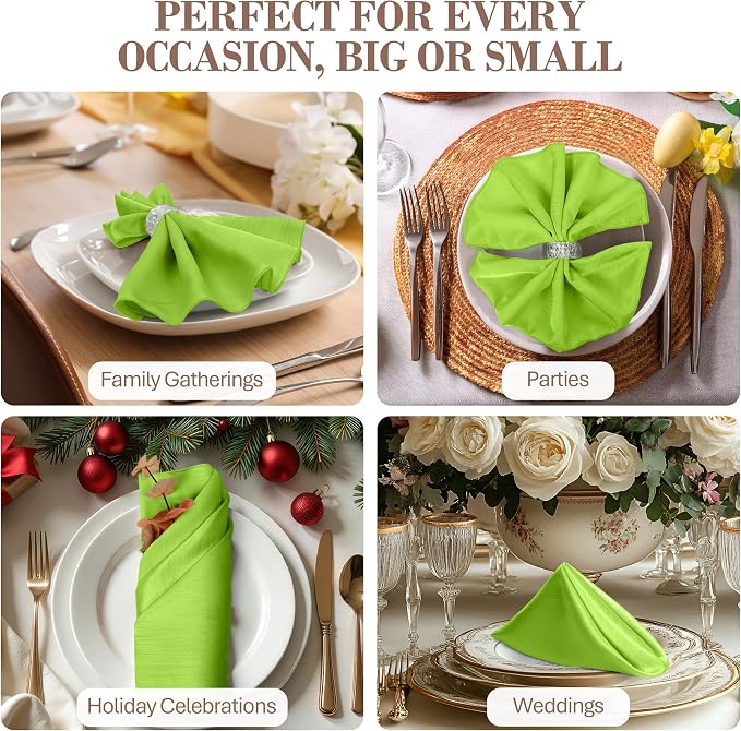17 x 17-Inch Shantung Satin Cloth Napkins, Lime, Set of 12 - Image 4