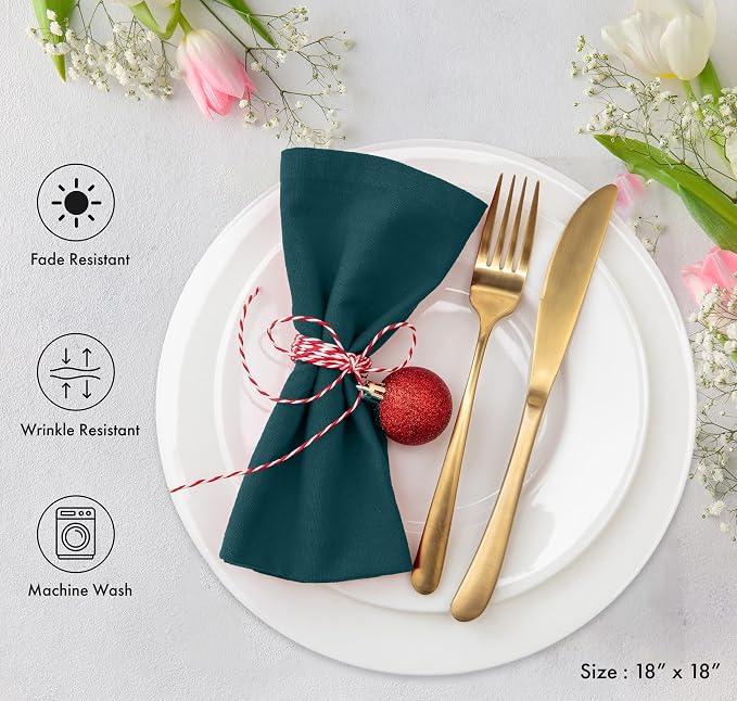 Ruvanti Cloth Napkins Set of 12, 18x18 Inches Napkins Cloth Washable, Soft, Durable, Absorbent, Cotton Blend. Table Dinner Napkins Cloth for Thanksgiving, Halloween Dinners Parties - Deep Teal - Image 4