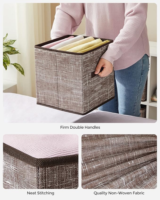 SONGMICS Storage Cubes, 11-Inch Non-Woven Fabric Bins with Double Handles, Set of 6, Closet Organizers for Shelves, Foldable, for Clothes, Walnut Color UROB026K02 - Image 5