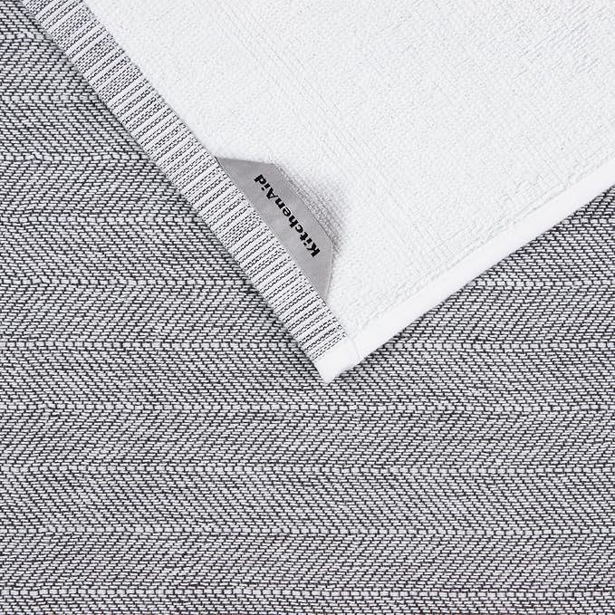 KitchenAid Chambray Stripe Kitchen Towels 8-Pack, Absorbent 100% Woven Cotton, Matte Black/White, 17”x28” - Image 4