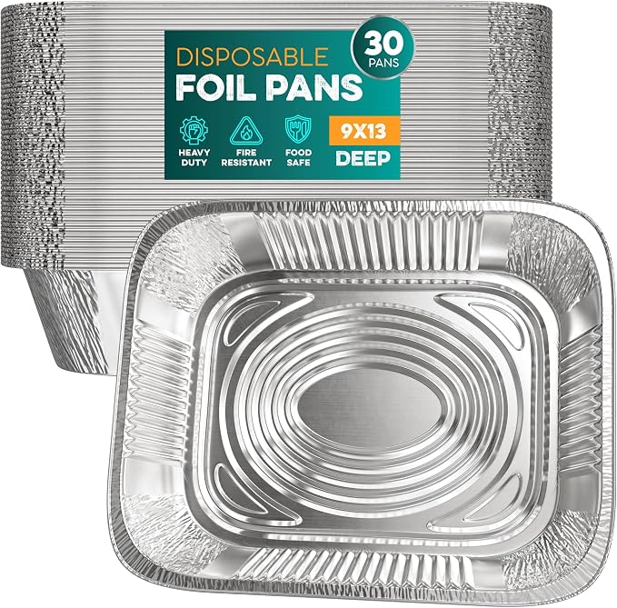 Aluminum Pans 9x13 [30 Pack] - Disposable Pans for Baking, BBQ Grilling, Roasting, Cake Serving, Catering, Steam Table Chafing by Houzzkingzusa
