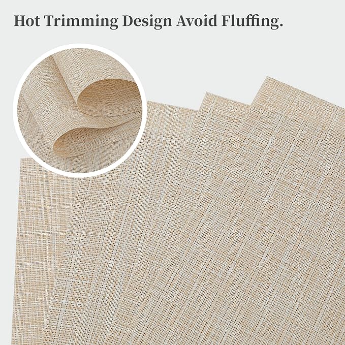 Leetaltree Beige Placemats Set of 24 - Heat Resistant Non-Slip Place mats for Dining Table, Washable Durable PVC Vinyl Woven Table Mats(Beige, 24) - Image 3