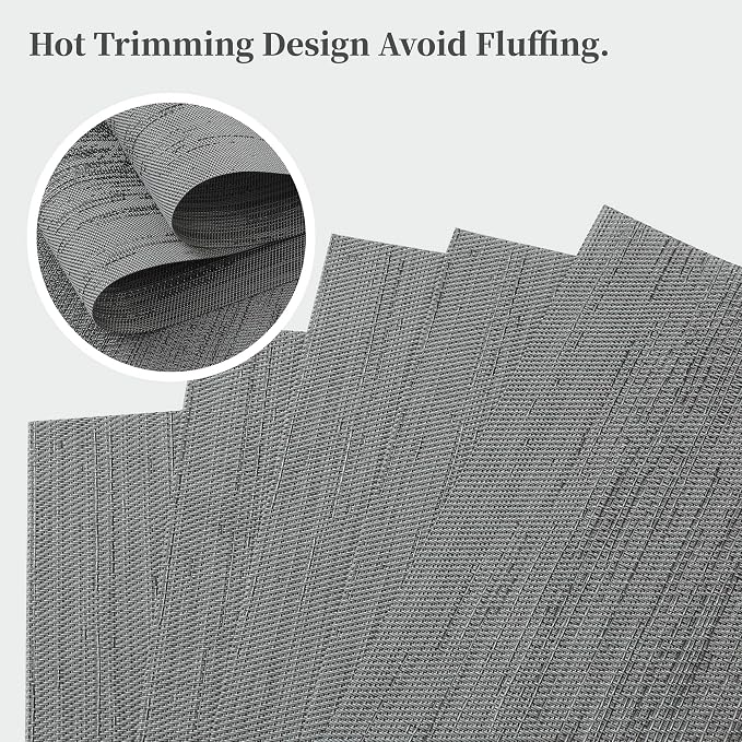 Leetaltree Grey Placemats, Heat Resistant Non-Slip Place mats for Dining Table, Washable Durable PVC Vinyl Woven Table Mats (Set of 4) - Image 4