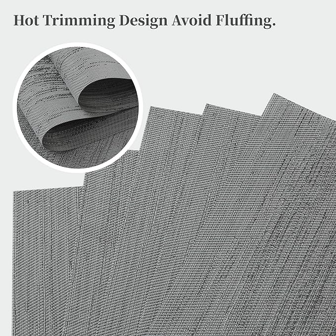 Leetaltree Grey Placemats, Heat Resistant Non-Slip Place mats for Dining Table, Washable Durable PVC Vinyl Woven Table Mats (Set of 8) - Image 4