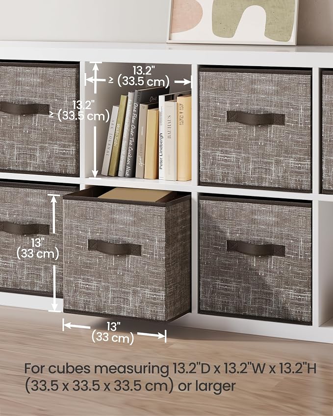 SONGMICS Storage Cubes, 13-Inch Non-Woven Fabric Bins with Double Handles, Set of 6, Closet Organizers for Shelves, Foldable, for Clothes, Walnut Color UROB033K02 - Image 3