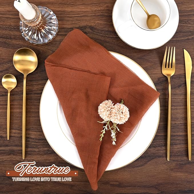 100 Pieces Cloth Napkins Terracotta Dinner Cheesecloth Napkins for Wedding,Wrinkled Cloth Napkins Bulk for Home Party Rustic Table Decoration, 17 x 17 Inch - Image 7