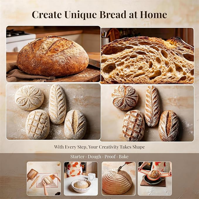 Sourdough Starter Kit, 23-Piece Bread Baking Set with Banneton Proofing Baskets Round & Oval, Starter Jar, Lame, Dough Whisk, Scraper & Sling - Sourdough Baking Supplies Gift for Beginners - Image 6
