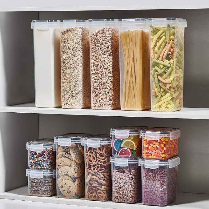 24 Pack Airtight Food Storage Container Set - BPA Free Clear Plastic Kitchen and Pantry Organization Canisters with Durable Lids for Cereal, Dry Food Flour & Sugar - Labels, Marker & Spoon Set - Image 9