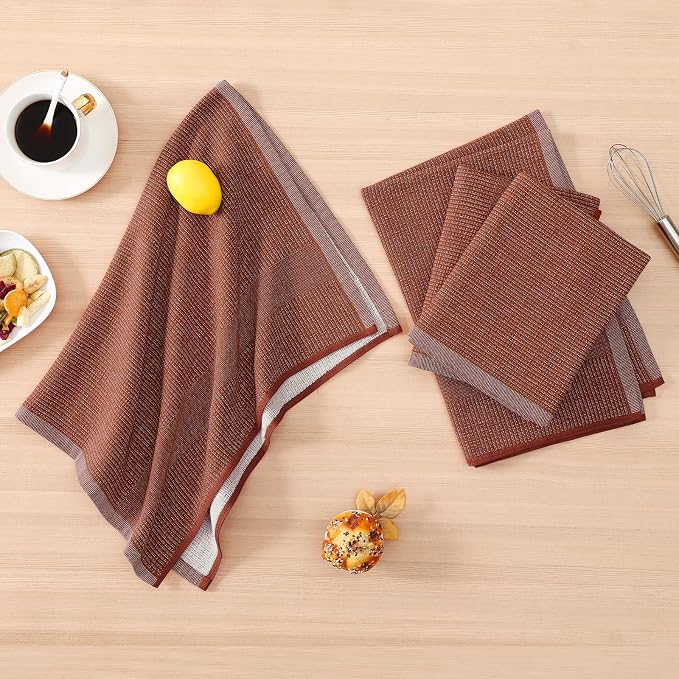 Homaxy 380 GSM Cotton Premium Kitchen Towels 12 Pack, 18"x 28", Rust | Flat and Terry Dish Towels, Highly Absorbent Tea Towel Set with Hanging Loop, Soft Utility Kitchen Hand Towels - Image 5