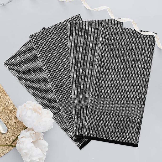 Homaxy 380 GSM Cotton Premium Kitchen Towels 8 Pack, 18"x 28", Black | Flat and Terry Dish Towels, Highly Absorbent Tea Towel Set with Hanging Loop, Soft Utility Kitchen Hand Towels - Image 7
