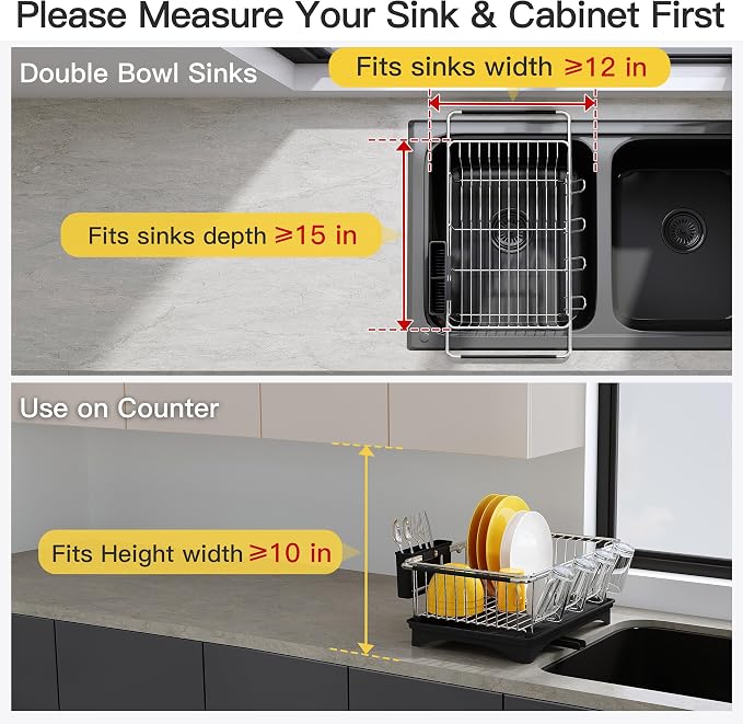 JASIWAY in Sink Dish Drying Rack with Drainboard and Utensil Holder | Use Over the Sink or Counter, Stainless Steel Expandable Dish Drainer for Small Kitchen, Space Saving, Fast Drain, Rustproof - Image 3
