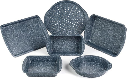 Russell Hobbs COMBO-5437 Nightfall Stone Non-Stick 6-Piece Bakeware Set – Includes Pizza Tray, Baking Tray, Roaster, Loaf Pan and Baking Tins, Durable Carbon Steel Ovenware, Oven Safe Up to 220°C by Russell+Hobbs