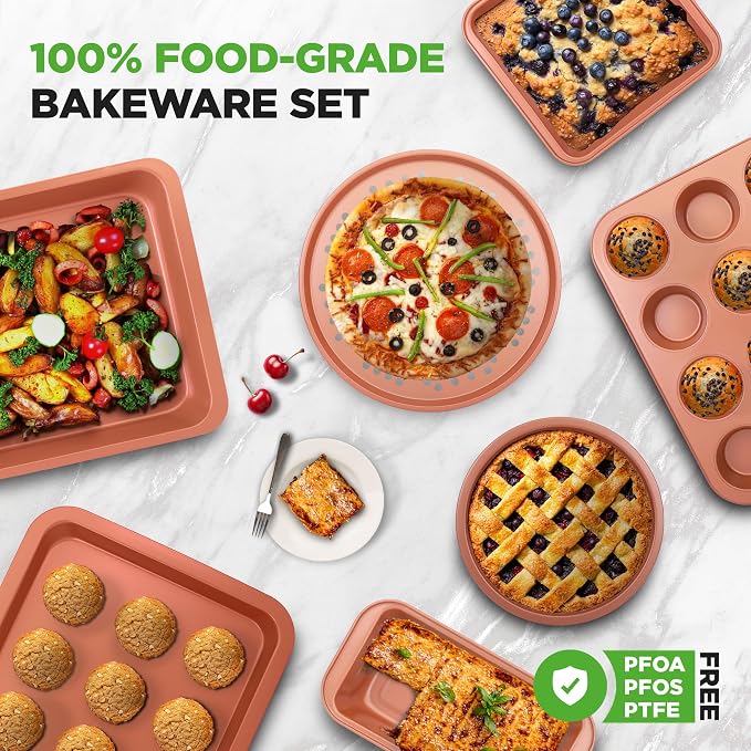 NutriChef 10-Piece Oven Baking Pans Set - Deluxe Carbon Steel Bakeware Set with Non-stick Gray Coating Inside and Out, Dishwasher Safe & PFOA, PFOS, PTFE Free - Image 5