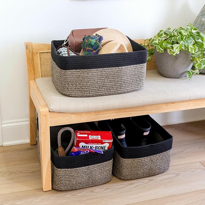 NaturalCozy Storage Baskets 16.8”x13”x7.6” Cotton Rope Woven Baskets for Organizing 3-Pack | Toy Storage Bins | Basket for Shelves, Laundry, Blanket, Clothes, Closet, Kitchen, Bathroom, Gifts - Image 5