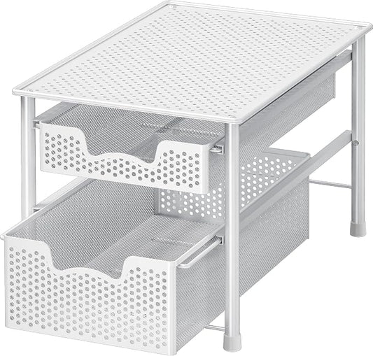 Simple Houseware Stackable 2 Tier Sliding Basket Organizer Drawer, White by SimpleHouseware